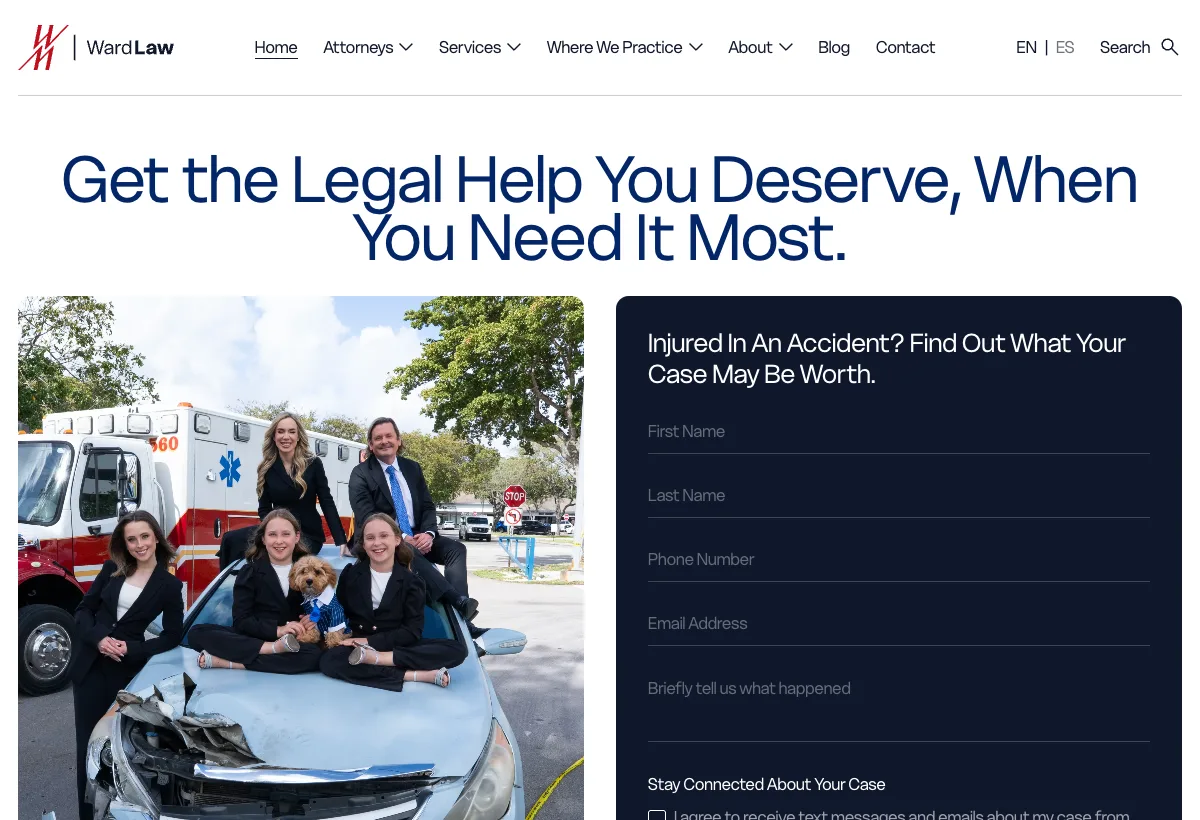 Homepage of The Ward Law Group — accident and injury lawyers